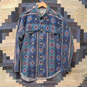 Vintage Silver‎ Canyon Southwest Western Print Shirt Size XL Blue Layered Geo